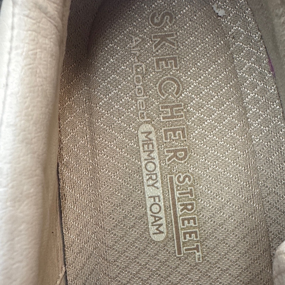 Skechers Street Los Angeles Cream Leather Pink Rhinestone Toe Sneakers Rose Gold - Picture 7 of 7